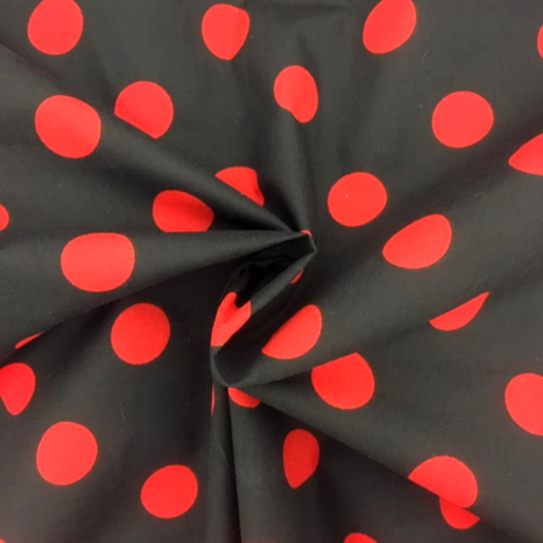 Polycotton Polkadots RED on BLACK